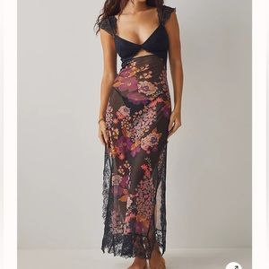 *SOLD*  Free People Suddenly Fine Maxi Slip - Black/Multi XS